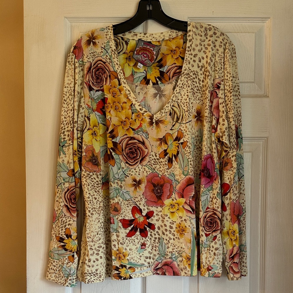 Johnny Was Multicolor Floral Long Sleeve Top